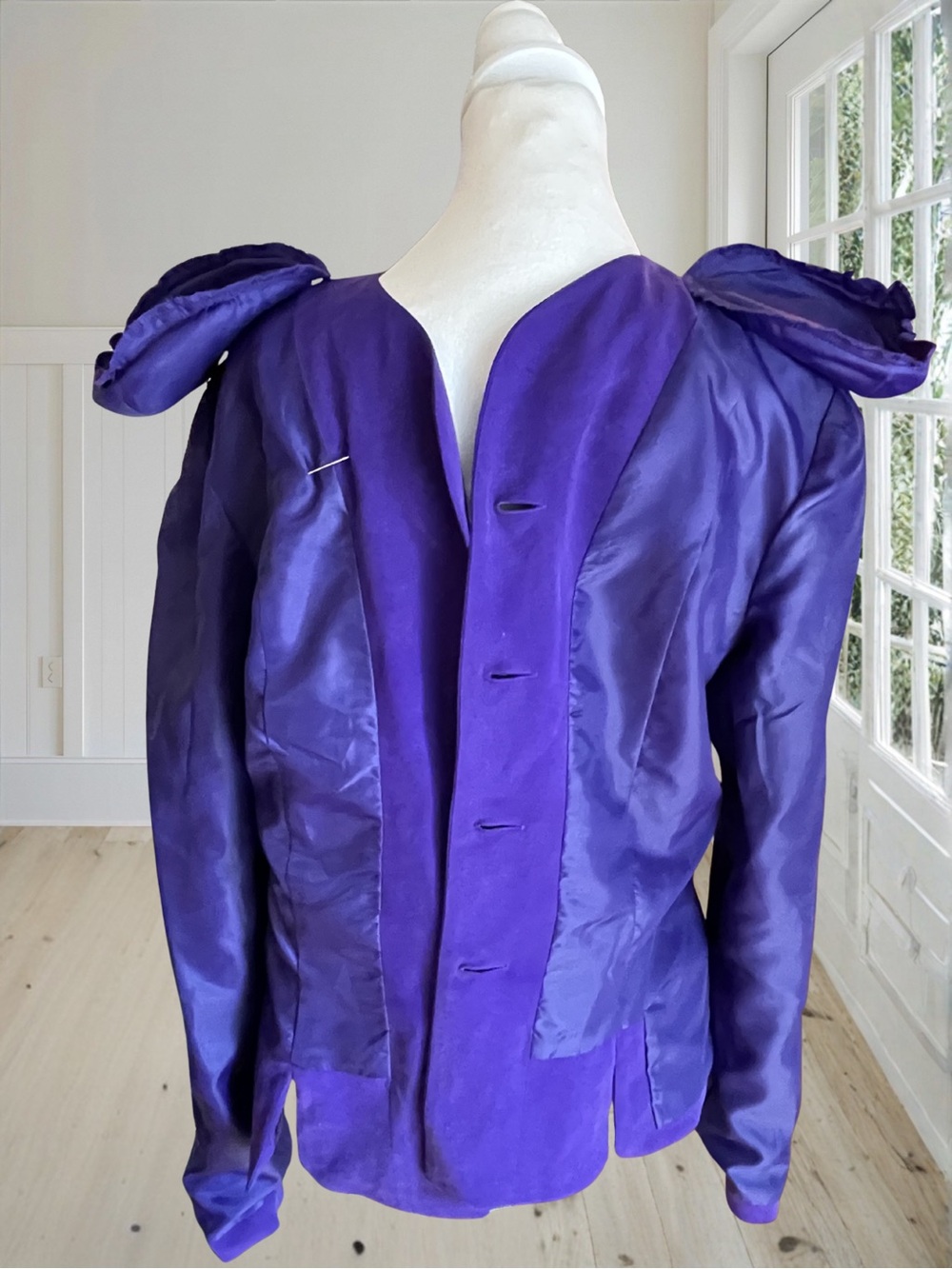 SHOMI Vintage Women's Purple 100% Silk Embroidered Blazer Jacket Sz 10 - Picture 15 of 16